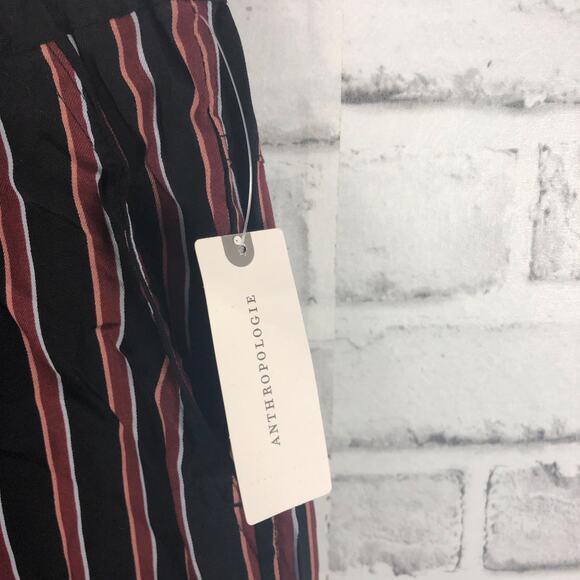 Anthropologie Black Red Striped Ankle Tie Cropped Jogger Pants Sz. M NEW - Picture 9 of 11